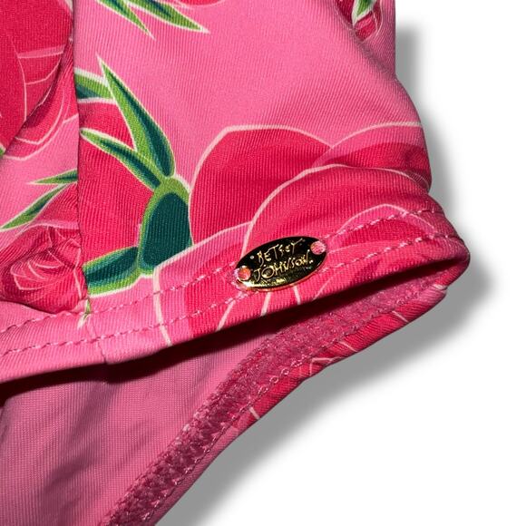 Betsey Johnson Womens One Piece Swimsuit Scuba Knit Half Zip Long Sleeve Pink M - Picture 4 of 14